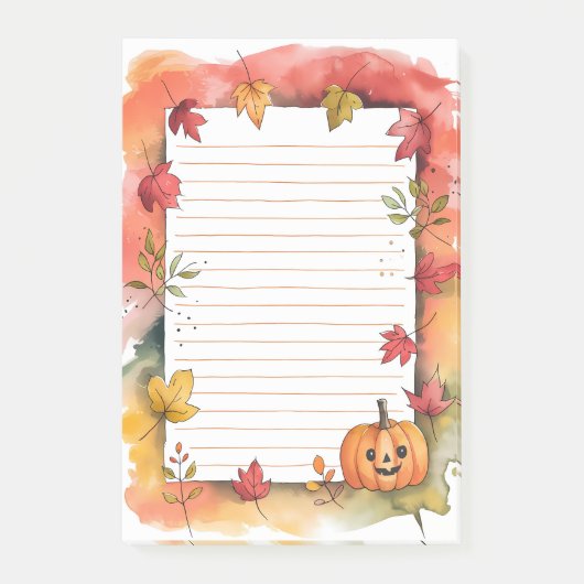 Pompoen Grijns & Bladerige Whimsy Post-it® Notes (Voorkant)