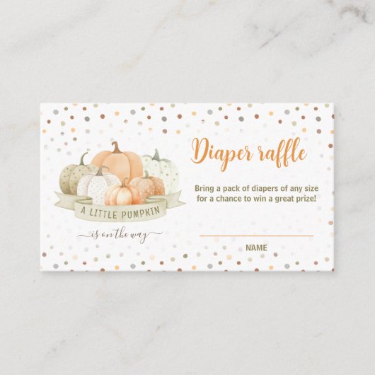 Pompoen Groene Baby shower Luier Raffle Kaart (Voorkant)