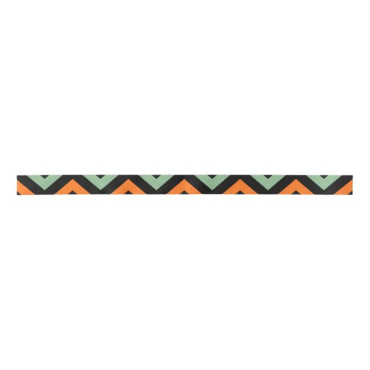 Pompoen, groene en zwarte Chevron Stripes Ribbon Satijnen Lint (Voorkant)