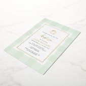 Pompoen groene Gingham doop goud folie uitnodiging (Gedraaid)