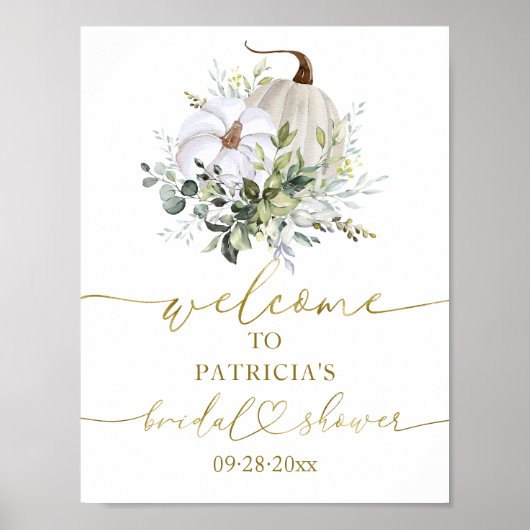 Pompoen Groene Herfst Bruiloft Feest Welkomstposte Poster (Voorkant)