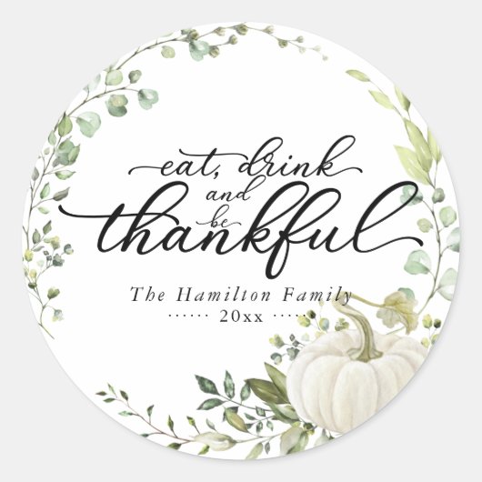Pompoen Groene Krans Thanksgiving Dinner Ronde Sticker (Voorkant)