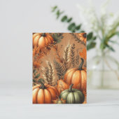 Pompoen Halloween, Botanisch groen en Herfst Briefkaart (Staand voorkant)