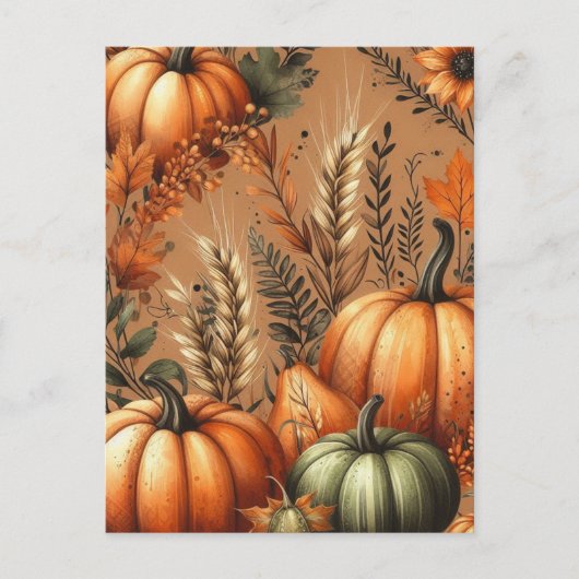 Pompoen Halloween, Botanisch groen en Herfst Briefkaart (Voorkant)