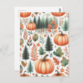 Pompoen Halloween, Botanisch groen en Herfst Briefkaart (Voorkant / Achterkant)