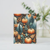 Pompoen Halloween, Botanisch groen en Herfst Briefkaart (Staand voorkant)