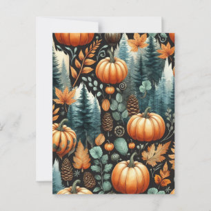 Pompoen Halloween, Botanisch groen en Herfst Briefkaart