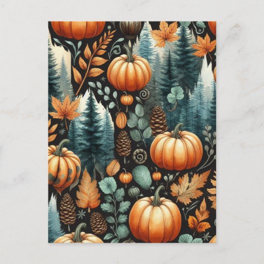 Pompoen Halloween, Botanisch groen en Herfst Briefkaart (Voorkant)