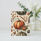 Pompoen Halloween, Botanisch groen en Herfst Briefkaart (Staand voorkant)