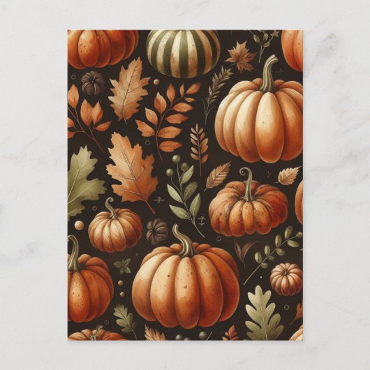 Pompoen Halloween, Botanisch groen en Herfst Briefkaart (Voorkant)