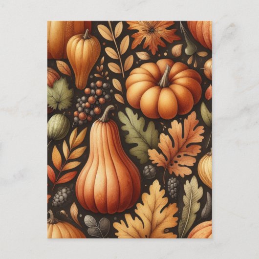 Pompoen Halloween, Botanisch groen en Herfst Briefkaart (Voorkant)