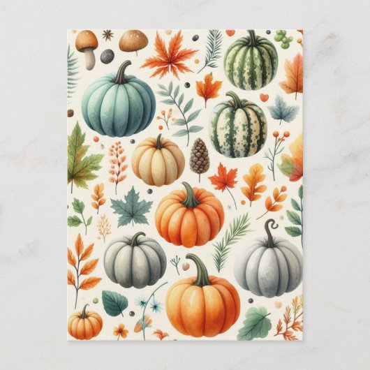 Pompoen Halloween, Botanisch groen en Herfst Briefkaart (Voorkant)