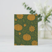 Pompoen Halloween, Botanisch groen en Herfst Briefkaart (Staand voorkant)