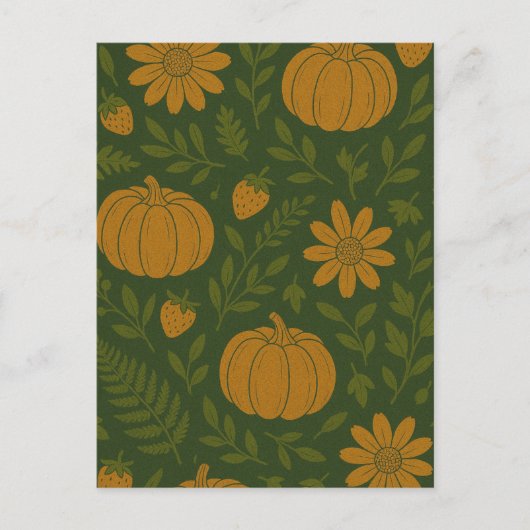 Pompoen Halloween, Botanisch groen en Herfst Briefkaart (Voorkant)