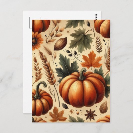 Pompoen Halloween, Botanisch groen en Herfst Briefkaart (Voorkant / Achterkant)