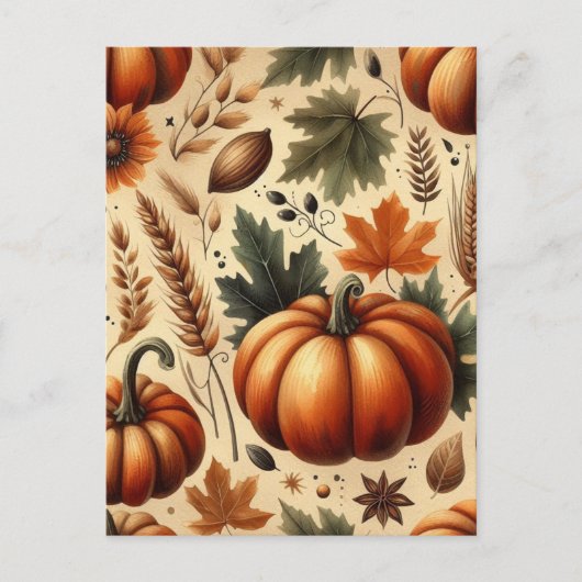 Pompoen Halloween, Botanisch groen en Herfst Briefkaart (Voorkant)