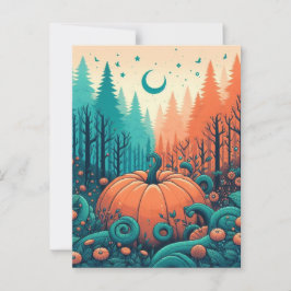 Pompoen Halloween, Botanisch groen en Herfst Briefkaart