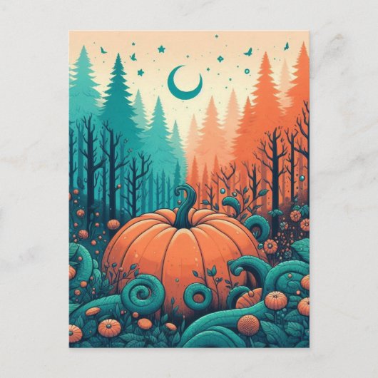 Pompoen Halloween, Botanisch groen en Herfst Briefkaart (Voorkant)