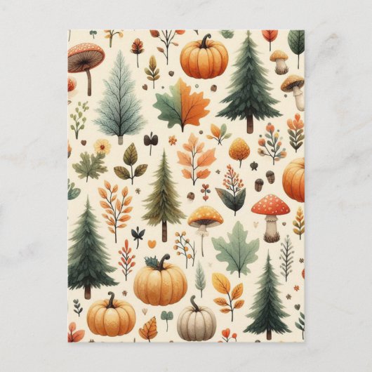 Pompoen Halloween, Botanisch groen en Herfst Briefkaart (Voorkant)