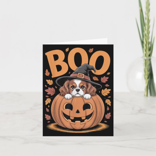 Pompoen Halloween Cavalier King Charles Spaniel Kaart (Voorkant)