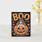 Pompoen Halloween Cavalier King Charles Spaniel Kaart (Gele Bloem)