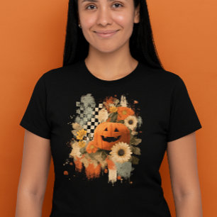 Pompoen Halloween Geruite Bord Retro Tri-Blend Shirt
