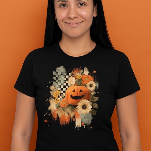 Pompoen Halloween Geruite Bord Retro  Tri-Blend Shirt