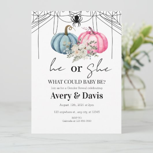 Pompoen Halloween Geslacht onthullen Uitnodiging (Staand voorkant)