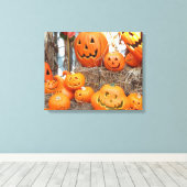 Pompoen halloween jack o lantaarn oranje pompoenen canvas afdruk (Insitu (Houten vloer))