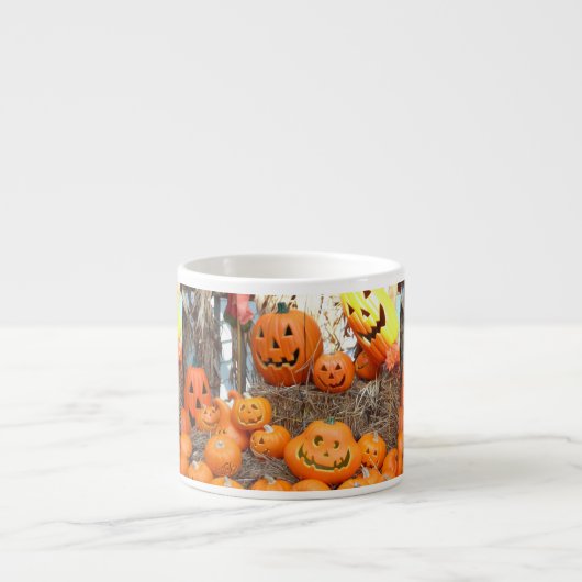 Pompoen halloween jack o lantaarn oranje pompoenen espresso kop (Voorkant)