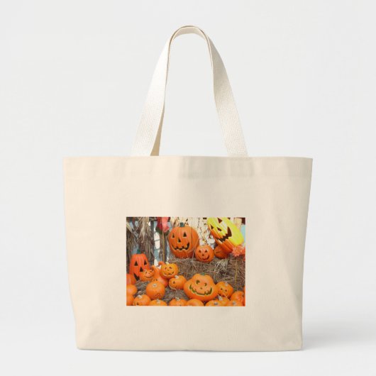 Pompoen halloween jack o lantaarn oranje pompoenen grote tote bag (Voorkant)