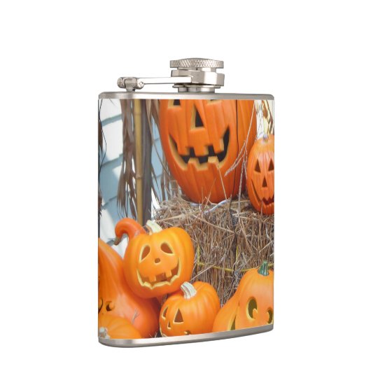 Pompoen halloween jack o lantaarn oranje pompoenen heupfles (Rechts)