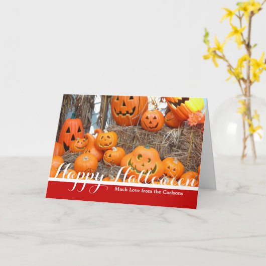 Pompoen halloween jack o lantaarn oranje pompoenen kaart (Gele Bloem)