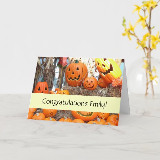 Pompoen halloween jack o lantaarn oranje pompoenen kaart (Gele Bloem)