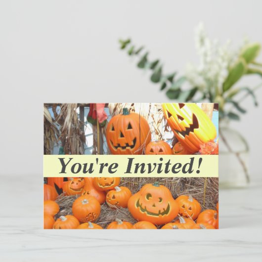 Pompoen halloween jack o lantaarn oranje pompoenen kaart (Staand voorkant)