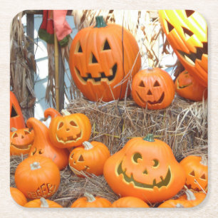 Pompoen halloween jack o lantaarn oranje pompoenen kartonnen onderzetters