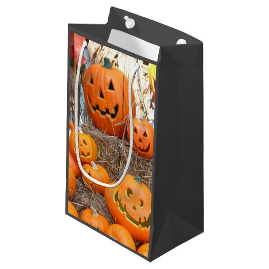 Pompoen halloween jack o lantaarn oranje pompoenen klein cadeauzakje (Voorkant Gekanteld)