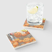 Pompoen halloween jack o lantaarn oranje pompoenen stenen onderzetter (Zijkant)