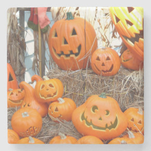Pompoen halloween jack o lantaarn oranje pompoenen stenen onderzetter