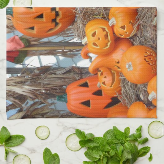 Pompoen halloween jack o lantaarn oranje pompoenen theedoek (Gevouwen)