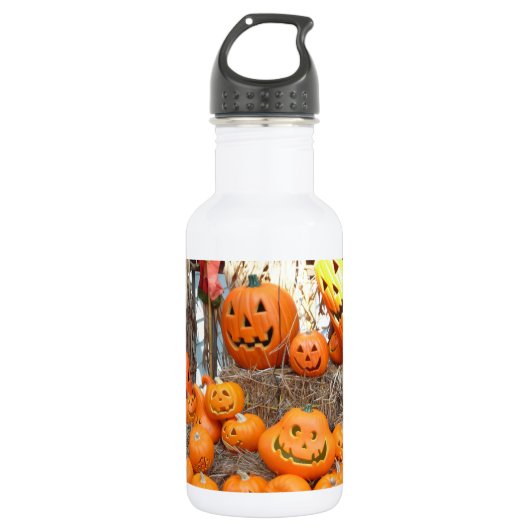 Pompoen halloween jack o lantaarn oranje pompoenen waterfles (Voorkant)