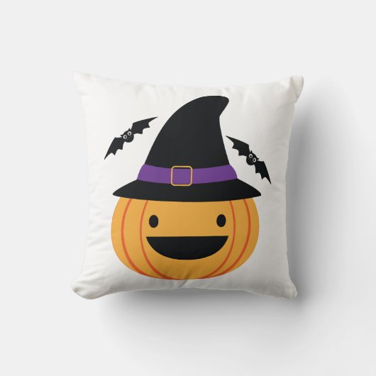 Pompoen Halloween Jack O Lantern Vleermuis Kussen (Voorkant)
