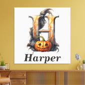Pompoen Halloween Naam Letter H Floral Monogram Canvas Afdruk (Insitu (Woonkamer))