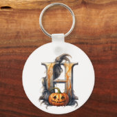 Pompoen Halloween Naam Letter H Floral Monogram Sleutelhanger (Achterkant)