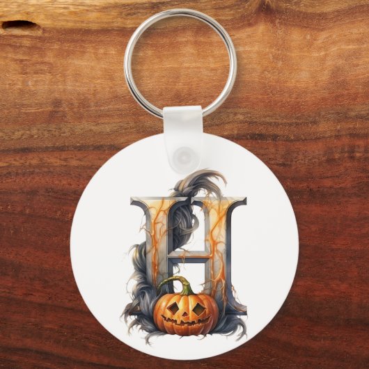 Pompoen Halloween Naam Letter H Floral Monogram Sleutelhanger (Achterkant)