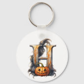 Pompoen Halloween Naam Letter H Floral Monogram Sleutelhanger (Achterkant)