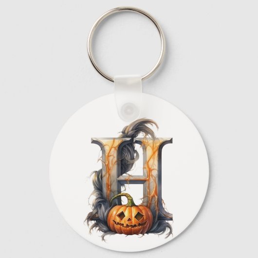 Pompoen Halloween Naam Letter H Floral Monogram Sleutelhanger (Achterkant)