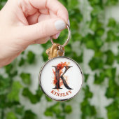Pompoen Halloween Naam Letter K Floral Monogram Sleutelhanger (Hand)