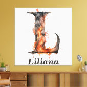 Pompoen Halloween Naam Letter L Floral Monogram Canvas Afdruk (Insitu (Woonkamer))