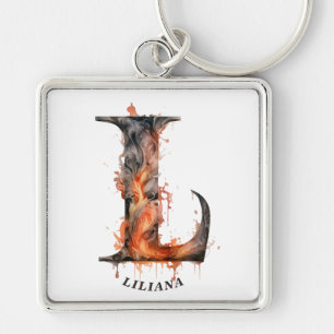 Pompoen Halloween Naam Letter L Floral Monogram Sleutelhanger